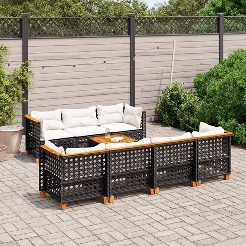  8-dijelni set vrtnih sofa od poliratana s jastucima crni Crna 55 x 55 x 36 cm Slike