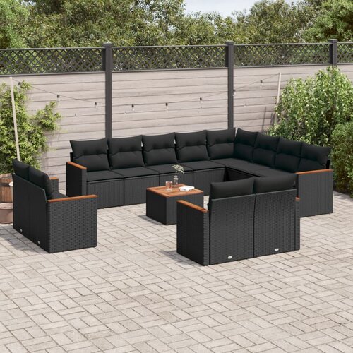 vidaXL 13-dijelni set vrtnih sofa s jastucima poliratan crni Cijene