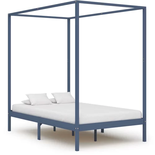 vidaXL Okvir za krevet s baldahinom od borovine sivi 120 x 200 cm