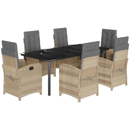  7-dijelni vrtni blagovaonski set od poliratana s jastucima bež 200 cm table length Slike