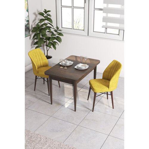 Hanah home trpezarijski set Arp, sto i 2 stolice, ploča u dekoru drveta Baroque, senf žuta tkanina Babyface Cene