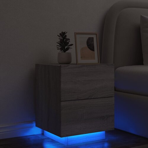  The Living Store Nočna omarica z LED lučkami siva sonoma inženirski les - Nočna Omarica, (21503120) Cene
