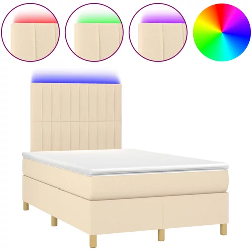 vidaXL Box spring postelja z vzmetnico LED krem 120x190 cm blago, (21128129)