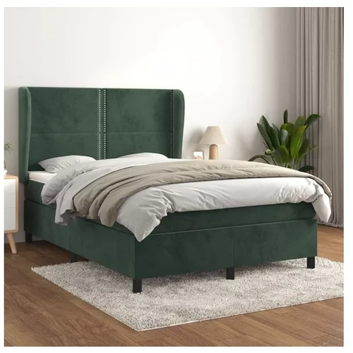  Box spring postelja z vzmetnico temno zelen 140x190 cm žamet