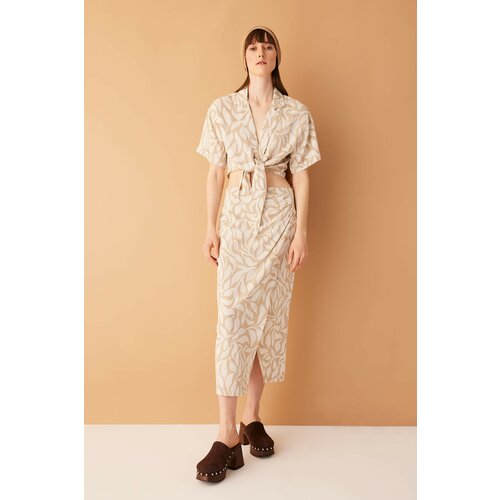 Defacto Printed Normal Waist Linen Blend Midi Skirt Slike