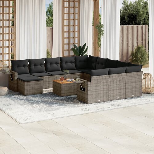 vidaXL 13-dijelni set vrtnih sofa od poliratana s jastucima sivi Cijene