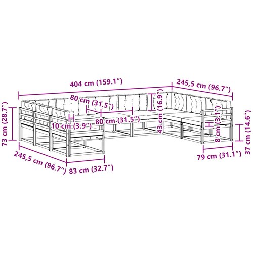  Set vanjskih sofa s jastukom 9 pcs Bijela i bež Slike