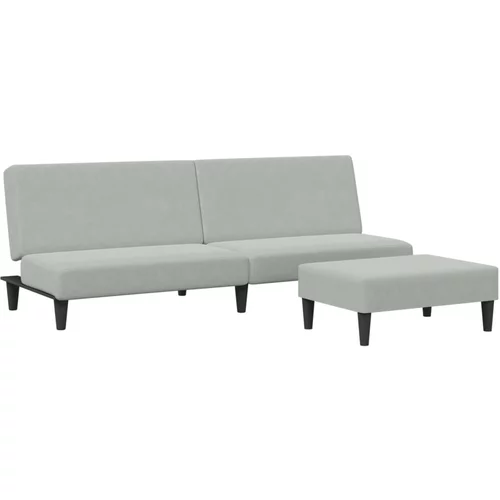 vidaXL Kavč dvosed z ležiščem in stolčkom za noge svetlo siv žamet, (21086603)