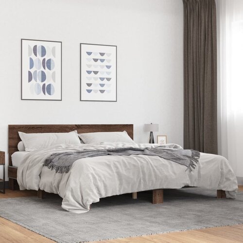 Furnova Posteljni okvir rjav hrast 200x200 cm inženirski les in kovina, (21939225) Slike
