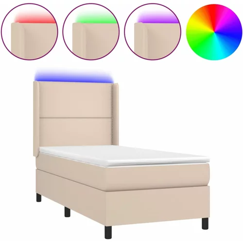 vidaXL Box spring postelja z vzmetnico LED kapučino 90x190 cm, (20894098)