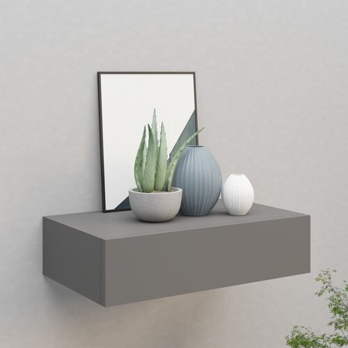 VidaXL Stenska polica s predalom siva 40x23,5x10 cm mediapan Slike