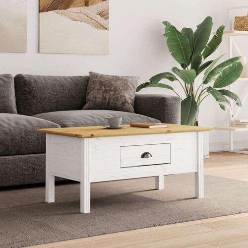  Stolić za kavu BODO bijelo-smeđi 100x55x45 cm masivna borovina Cijene
