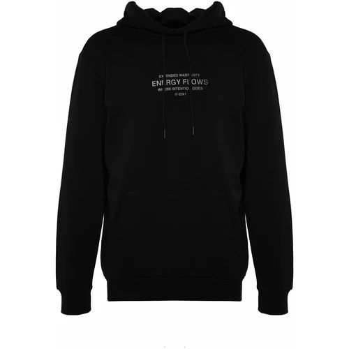 Trendyol Black Men's Regular/Regular Cut, Text Printed Hooded Sweatshirt.