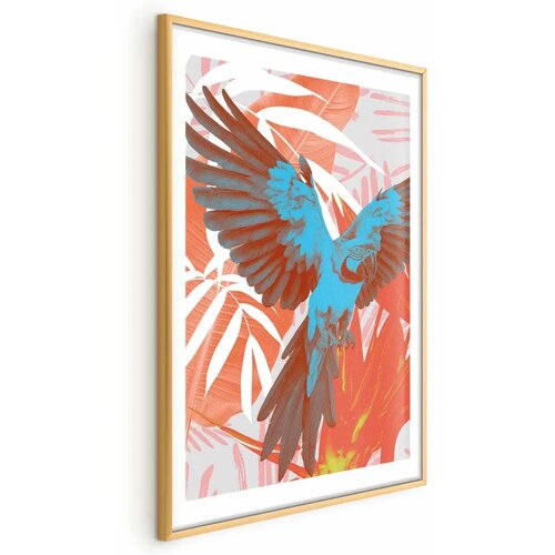  Plakat - Exotic Wings - parrot among abstract leaf patterns 29.7x42 Zlatni okvir s margom Cene