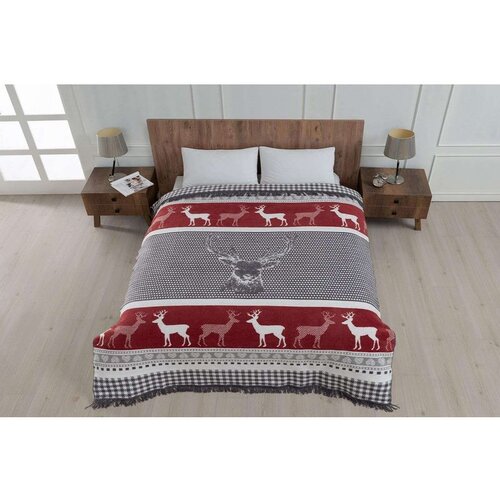  Peaceful RedWhiteGrey Double Blanket Cene