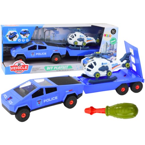 Lean Toys komplet sodobnega avtomobila s helikopterjem in vlačilcem za razstavljanje diy blue Slike