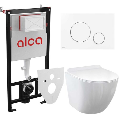 Alca SET UGRADNI VODOKOTLIĆ BELA TIPKA M670 KONZOLNA WC ŠOLJA RIMLESS 49CM + WC DASKA SLIM SOFT CLOSE TAKE OFF Cene