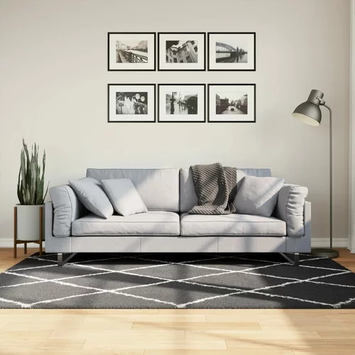 vidaXL Čupavi moderni tepih s visokim vlaknima crni i krem 140x200 cm
