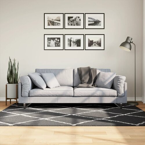 vidaXL Košata preproga moderna črna in krem 140x200 cm Cene