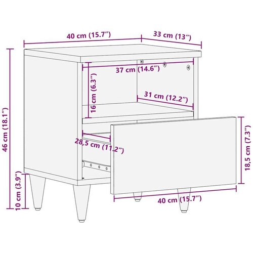VidaXL Noćni ormarić Crna i zlatna 40 x 33 x 46 cm masivno drvo manga Slike