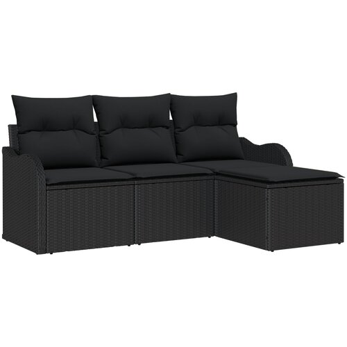 VidaXL 4 Dijelni Vrtni Kauč Set s Jastucima Crni Poli Rattan, 2-sjedni Vrtni Kauč s Jastucima Crni Poli Rattan Slike