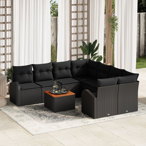 vidaXL 9-dijelni Vrtni Sofa Set s Jastučićima Crni Poli Ratan Akacija Cijene