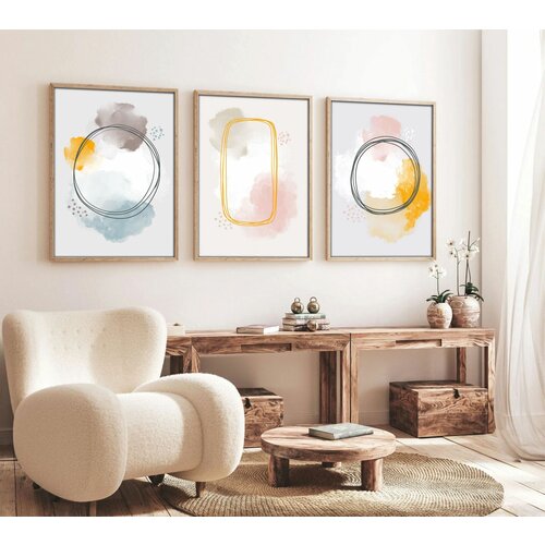 Wallity Huhu125 - 30 x 40 multicolor decorative framed mdf painting (3 pieces) Cene