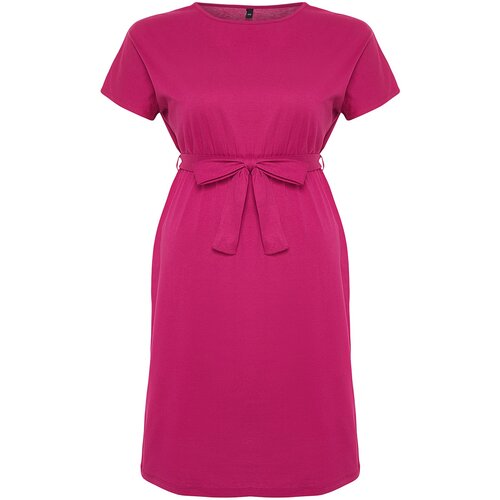 Trendyol Curve Fuchsia Belted Crew Neck Knitted Dress Cene