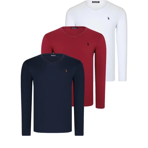 Dewberry TRIPLE SET T8587 V-NECK MEN'S SWEATSHIRT-WHITE-NAVY-BURGUNDY