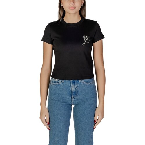 Calvin Klein Jeans Majice s kratkimi rokavi SCRIPT INSTITUTIONAL J20J224984 Črna Cene