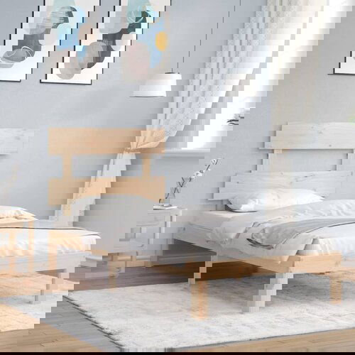 VidaXL Okvir kreveta s uzglavljem 90 x 200 cm od masivnog drva Slike