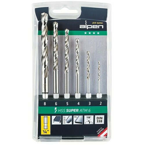ALPEN Set spiralnih svrdla (6 -dij., Prikladno za: Plemeniti čelik) Slike