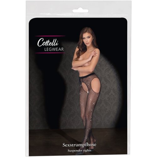 Cottelli Legwear - Otvorene sjajne mrežaste tajice - crne (SL) Cijene