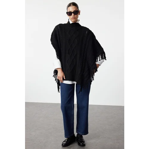 Trendyol Black Wide Fit Knitwear Poncho