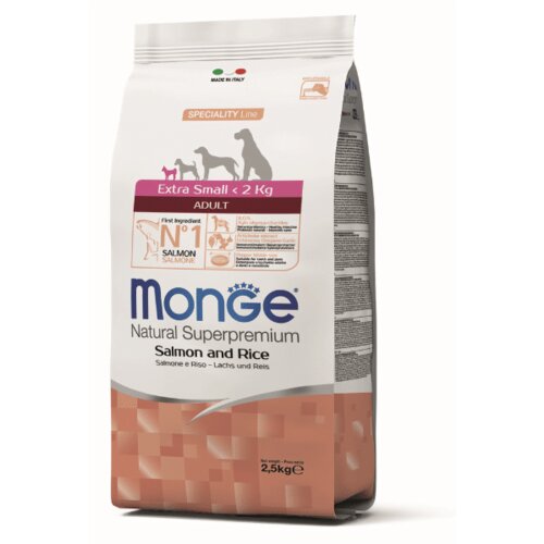 Monge Natural superpremium extra small adult monoprotein salmon with rice 2.5 kg Cene
