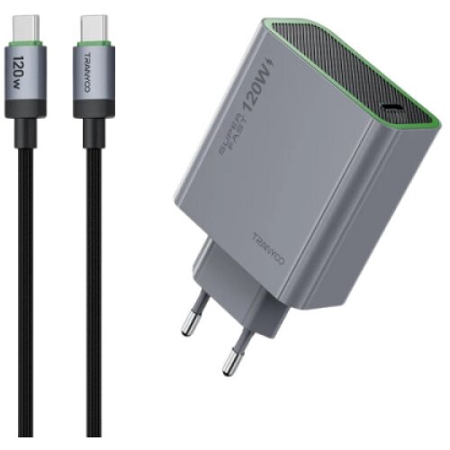  TRANYOO Kućni punjač T-EU8 120W Gan Suoer-Compatibile Charger +Type C kabl SIVI Cene