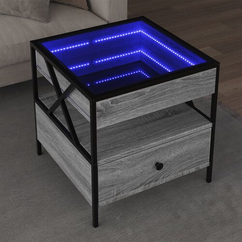 vidaXL Klubska mizica z neskončnimi LED siva sonoma 50x50x51 cm Cene