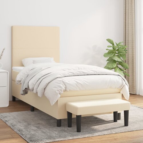 VidaXL Krevet s oprugama i madracem krem 90 x 200 cm od tkanine Slike