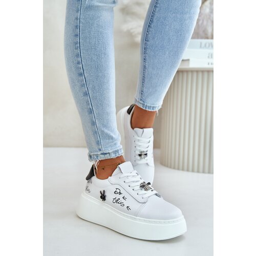 Kesi Women&amp;#039;s Leather Platform Sneakers With Badges And Vinceza Inscription White Slike