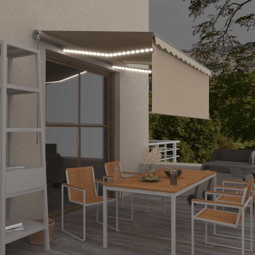 Tenda na ručno uvlačenje s roletom i LED svjetlima 3x2,5 m krem Cijene