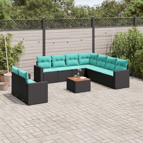  Vrtna garnitura - 10-dijelni set vrtnih sofa od poliratana s jastucima crni - Crna 1 Cijene
