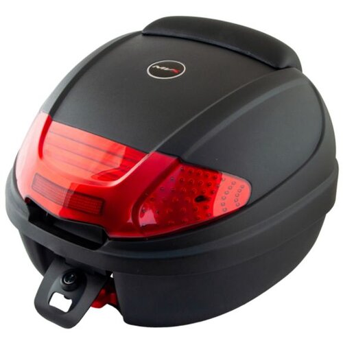 Moto kofer zadnji MVX 30 l, crni, sa reflektorom i naslonom Slike