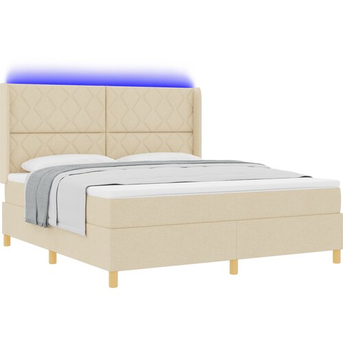 vidaXL Box spring krevet s LED trakama Krema 180 x 200 cm tkanina - Krema 180 x 200 cm Dizajn s rombovima Cene