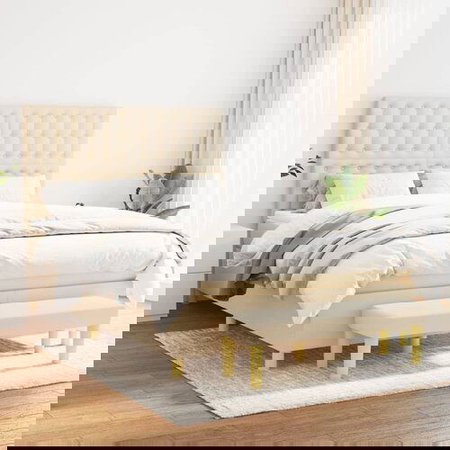 The Living Store Box spring postelja z vzmetnico krem 140x200 cm blago - Box Spring Postelja, (21513871) Cene