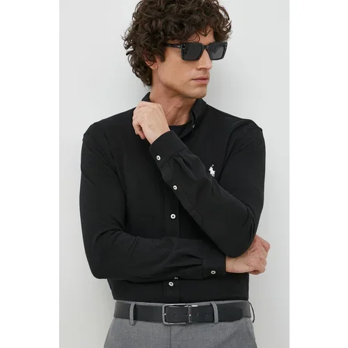 Polo Ralph Lauren Pamučna košulja za muškarce, boja: crna, regular, o button-down ovratnikom