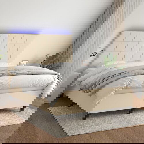  The Living Store Box spring postelja z vzmetnico LED krem 140x190 cm blago - Box Spring Postelja, (21449973) Slike