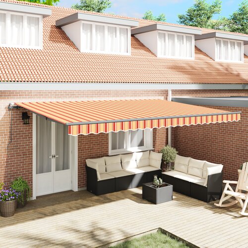 VidaXL avtomatska retraktibilna tenda Rumena in oranžna 500x300 cm Slike