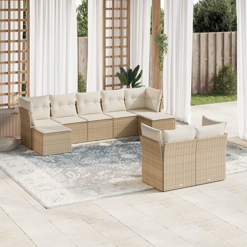 VidaXL 9-dijelni set vrtnih sofa s jastucima bež od poliratana Slike