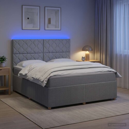  LED okvir za krevet s madracem Svjetlosiva 180 x 200 cm Tkanina Slike