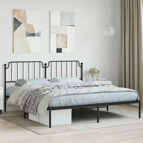 Metalni Kovinski posteljni okvir z vzglavjem črn 183x213 cm